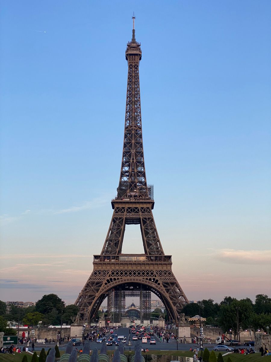 view of the eiffel tower at sunset paris france