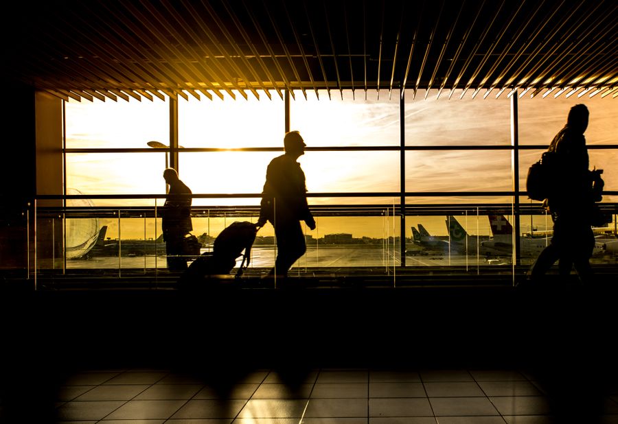 silhouette of person in airport