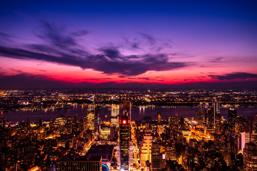 aerial photography of buildings during nighttime