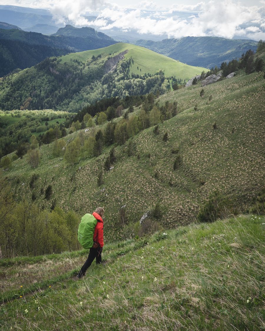 tourist hiking in grassy mountains — No account, no install, no waiting — Low-Data Alert loads and answers.